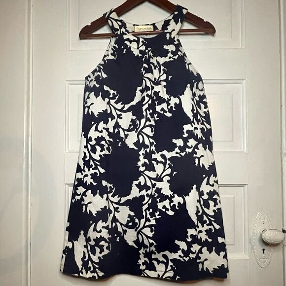 Francesca’s Collections Navy & White Print Halter Dress w Side Zip - Picture 2 of 10